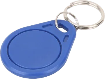 Tag de proximidad azul con llavero, para apertura sin llave.