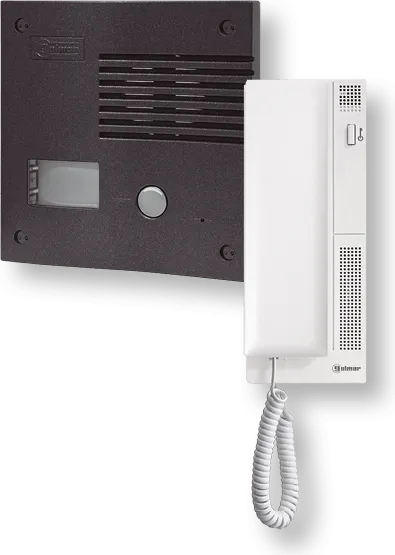 Kit de portero de audio Golmar ROCK: panel de calle antivandálico y teléfono blanco.
