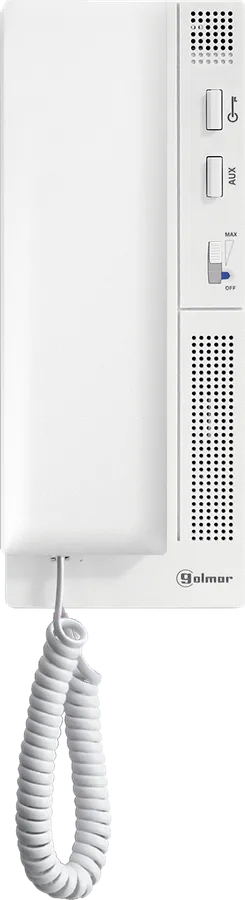 Teléfono de portería Golmar T-5720 blanco, con pulsadores de apertura y AUX.